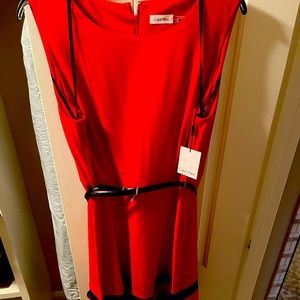 Calvin Klein Red midi A-line dress; size 20